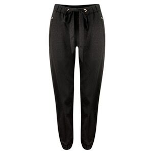 French Connection Black Leopard Jogger Track Pants Womens 10 Cropped Gold Accent